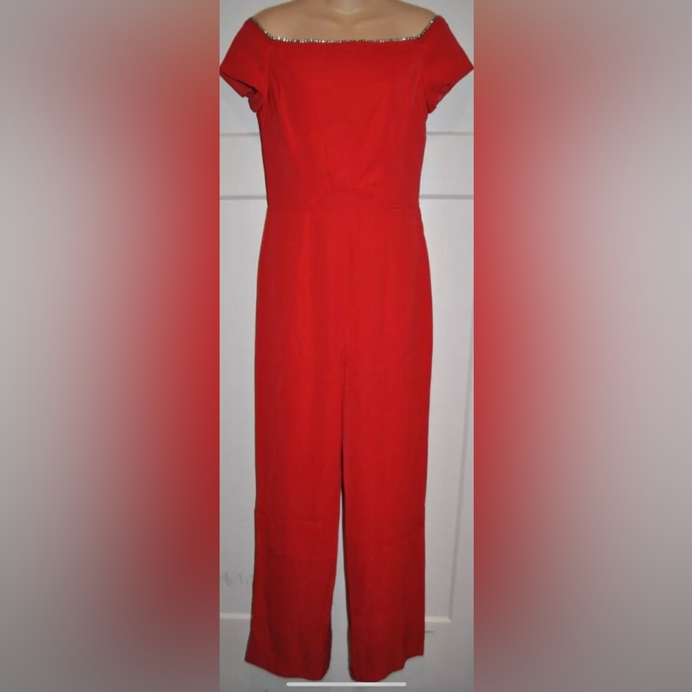 TRINA TURK Red Off The Shoulder Jumpsuit size 4 NWT $158